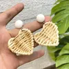 Pendientes colgantes AENSOA, corazón bohemio de ratán tejido, gota acrílica para mujer, Pendientes geométricos hechos a mano de madera, joyería colgante