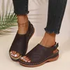 Sandales été femmes talons compensés Vintage crochet boucle arrière sangle dames chaussures semelle épaisse couture décontracté plage femme chaussures 2023