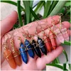 Charm Wire Wrap Charms in pietra naturale Orecchini pendenti Ametiste esagonali Lapis Quarzo viola Cristallo rosa Orecchino Chakra Pendu Dhgarden Dh4Ap