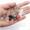 Pendant Necklaces 20Mm Mushroom Statue Glass Stone Carving Reiki Healing Polishing Gem Necklace For Women Jewelry Wholesale Dhgarden Dh10O
