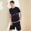 Ropa de dormir para hombre, verano 2023, de talla grande, dos piezas, conjuntos de pijama informales para hombre, traje de algodón Modal, cuello redondo, camiseta, medio pantalón