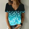 Women's T Shirts 2023 Women's Fashion Flower Painting Shirt Summer Female Floral Print V Neck Basic Tops Casual Plu Szie 3D