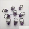 Solitaire Ring Natural Vintage Amethyst Cluster Crystal Rough Stone Flower Adjustable Energy Sier Jewelry Sets Accessorl Gif Dhgarden Dh7Du