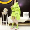 Kvinnors hoodies koreansk version Lossa lång rund krage bokstavstryck hoodie kvinnlig oregelbunden tecknad monster härlig vaktklänning klänning