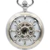 Pocket Watches Drop Whole Silver Watch Transparent Black Analog Mechanical Skeleton Necklace Pendant Automatic Men