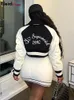 Womens Jackets Weird Puss 90s Y2K Jacket Varsity Women Letter Embroidery Winter Thick Button Casual Wild Streetwear Sporty Slim Baseball Coat 230202