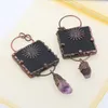 Подвесные ожерелья винтажный стиль черный агат -каменный квадрат аметист античный бронзовый ожерелье с покрытием