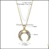 قلادة قلادة مصمم أزياء قوس قزح تشيك ستايلز القمر المعلقات لامرأة ملون Zircon Crescent Necklace العصرية المجوهرات Drop Otvl9