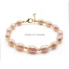 Perles de riz d'eau douce perlées Bracelet de brin de couleur naturelle Bracelets réglables bracelet pour femmes bijoux amour souhait cadeau goutte livrer Dhxe2