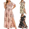 Plus size Dresses Size for Women Sexy Bohemian Vneck Floral Print Maxi Short Sleeve Boho Beach Party Long Vestidos 5XL 230202