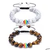 Perline Lgbt Arcobaleno Perline Gay Pride 10Mm Turchese Filo Nero Pietra Lavica Bracciale Intrecciato Per Donna Uomo Yoga Buddha Energia Dhgarden Dh3Rz