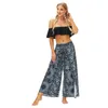 Kvinnor Pants 2023 National Style Digital Printed Wide Leg Nipol Outdoor Fitness Yoga Women Sport Clothing Loose High Split