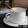 Tazze Nordic White Bone China Coffee Cup Set con cucchiaio Simple Home Office Vintage Latte Tazze da tè Milk Gift Drop Delivery Garden Kitc Dhum8