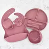 Cups Dishes Utensils 7PCSSet Baby Silicone Tableware Set Feeding BPA Free Bowl Plate Bibs Spoon Fork Sets Children Nonslip Dinnerware 230202