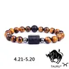 Perline Tiger Eye Stone 12 Constellation Coppia Strand Bracciale Uomo Leone Ariete Acquario Sagittario Zodiaco Bilancia Bracciali per Dhgarden Dht8K