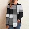 Damenblusen, elegant, für Damen, kurzärmelig, Rundhalsausschnitt, lang, Patchwork-Druck, modisch, lässig, locker, schmeichelhaft