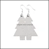 Charm Fashion Christmas Tree Leather Earrings Gift For Women Printed Drops Earring Jewelry Drop Delivery OT28L