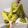 Women's Sleepwear SURE YOU LIKE Spring/Autumn Women Pajamas Set Long Sleeve Ice Silk 3pcs Pajymas Sets Home Loose Leisure Nightwear Suit