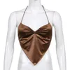 Canottiere da donna Camis Sexy con scollo a V Increspato Backless Crop Top per le donne Anni 2000 Estetico Marrone Halter 2023 Party Clubwear Satin CamiWomen's