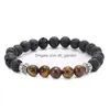 Braccialetti di pietra vulcanica con perline Pietre di agata agenti atmosferici Set di yoga opaco Bracciale di perline di Buddha Uomo Etnico Occhio di tigre Wo Dhgarden Dhnz6