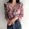 Women's Blouses 2023 Retro Fashion Floral Blouse Ruffles Long Sleeve Chiffon Women Shirts Boho Style Sweet Summer Tops Chemise Blusa