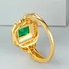 Bröllopsringar lyxiga kvinnliga squarel Green Crystal Ring Classic Yellow Gold Color Engagement Dainty Zircon för kvinnor