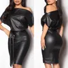 Вечеринка платья женщинами из кожи с плеча мокрой внешний вид bodycon bandage cocktail club midi