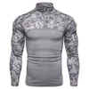 Spring camouflage print splice slank tops t-shirt voor mannen high street lange mouw rits ronde nek casual tee t-shirt g1815