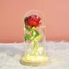 Dekorativa blommor Eternal Rose Glass Artificial Flower Led Light Decoration Wedding Valentines Day Father Mother Gift for Woman Red