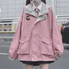 Women's Jackets HOUZHOU Japanese Kawaii Zipper Black Jacket Women Harajuku Autumn Oversized Preppy Style Cute School Girls Pink Outwear Korean 230202