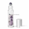 Stein pro Flasche, natürliche Halbedelsteine, ätherisches Öl, Edelstein-Rollerball-Flaschen, klares Glas, Heilkristall-Chips, 10 ml, 7 Stück für einen Dhleu