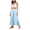 Women's Pants 2023 Summer Wide Leg Vintage Boho High Waist Loose Floral Print Women Trousers Casual Holiday Beach Ninth