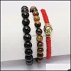 Beaded Strands Fashion Jewelry 3 Piece/Set Buddha Chakra Bracelet For Women 6Mm Tigereye 8Mm Black Stone Bead Charm Yoga Wholesaler Otmmt