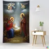 Tapestries Christmas Tapestry Nativity Scene Wall Hanging Jesus Angel Easter Decor Christ Birth Manger Krippen Decoration 230201