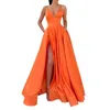 Casual Dresses Woman Dress Side Slit A-Line Satin Sleeveless Spaghetti Straps Banquet Sexy Sweetheart Evening Party Vestidos