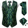 Men's Vests Hi-Tie Burgundy Paisley Floral Silk Men's Slim Waistcoat Necktie Set For Suit Dress Wedding 4PCS Vest Necktie Hanky Cufflink Set 230202