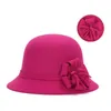 Berets 2023 Ladies Winter Vintage Elegant Solid Color Wool Flower Felt Bowler Hats Cloche Bucket Cap