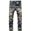 Diseñador para hombres Jeans Letter Star Hoel Fashion Pantalones Jean para pantalón de hip hop Hop Hop High Street rasgados Pantalones Fighter American Vaqueros Black Blue