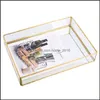 Badezimmer-Aufbewahrungsorganisation Glas-Make-up-Organizer-Box Kosmetik mit goldenem Rand Schmuck Pinsel Lippenstift Drop Lieferung Home Garde Dh1Xh