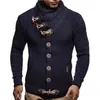 Мужские свитера 2021, мужской свитер, осень-зима, однотонный вязаный жакет с длинным рукавом, водолазка в западном стиле, меховой воротник, однобортный