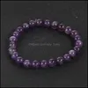 Link Chain Handmade Gem Semi Precious Gemstone 8Mm Round Beads Stretch Bracelets For Women Men Natural Amethyst Jewelry Wholesale D Otadr