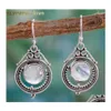 Dangle Lustre Vintage Ethnique Boucles D'oreilles Pour Les Femmes Moonstone Tibétain Sier Boucle D'oreille Crochet De Mode Bijoux Partie Drop Delivery Otcsq