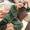 Roupa de dormir feminina moda listrada manga longa conjuntos de duas peças primavera outono conjunto de pijama de cetim de seda solta roupa de dormir feminina 202v23