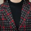 女性用ジャケットエレガントなジャケットトップ中年の年配の母親春秋の格子縞のコートシングルブレストカジュアルアウターFE