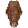 Shawls Camel Suede Floral Hollow Out Fringe Tassel Shawl Women Vintage Capes Ponchos Autumn Bohemian cardigan Cloak Boho 230201