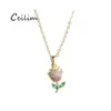 Collane con ciondolo Felicità Fiore Donna Collana rosa Orecchino Argento 925 Sier Cubic Zirconia Placcato oro Borchia San Valentino Jewe Oten8