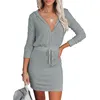 Sıradan Elbiseler Y2K Kadınlar Elbise Bayanlar Uzun Kollu Zipper İnce Orta Uzunluk Sweatshirt Hoodies Vestido de Mujer