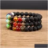 Stone de lava de 8 mm de mi￧angas sete fios de chakra pulseira de aromaterapia diy bracelets difusor de ￳leo essencial para homens homens ioga budd dhgarden dh4xl