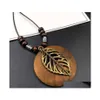 H￤nge halsband mode smycken vintage bomull linnkl￤der accessoarer halsband etnisk stil cirkel tr￤ legering blad l￥ng tr￶ja dhygt