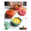 Bowls Cute Pumpkin Bowl Creative Personality Double Ear Baking Ceramic Tableware Dessert Fruit Soup With Lid Drop Delivery Home Gard Dh3Pl